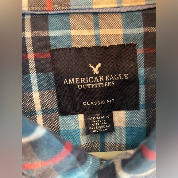 American Eagle men’s plaid medium tall red blue white long sleeve shirt size MT - Picture 3 of 5